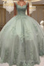 Sage Corset Ball Gown Appliques Tulle Dress