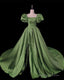 Sage Green Ball Gown Prom Dresses Puffy Sleeve Leg Split