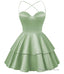 Sage Green Satin Homecoming Dress Sweetheart Neck Tiered Short Graduation Dresses