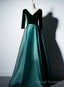 Satin and Velvet Short Sleeves Prom Dress, A Line Green Prom Dress