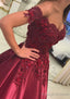 Satin Court Train A Line Sleeveless Off-The-Shoulder Prom Dress With Appliqued