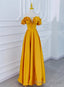 Satin Dark Yellow Off Shoulder Prom Dress, A Line Satin Prom Dress