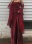 Long Spaghetti Straps Simple Burgundy Formal Prom Dress Birthday Outfits