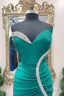 Satin Mermaid Asymmetrical Green Prom Dresses With Slit