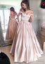 Satin Prom Dress A Line Off-The-Shoulder Long Dress Floor Length With Beaded