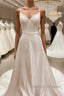 Satin Spaghetti Straps Backless Long Wedding Dress