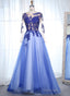 Scoop Neck Long Sleeves Appliques Lace Prom Dresses