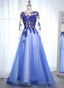 Scoop Neck Long Sleeves Appliques Lace Prom Dress