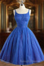Scoop Neckline Royal Blue Prom Dresses A-Line Spaghetti Strap Short Prom Dresses