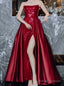 Sequin Mermaid Strapless Sleeveless Party Dress Red Long Prom Dresses