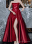 Sequin Mermaid Strapless Sleeveless Prom Dress Red Long Prom Dresses