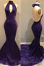 Sequins Halter Grape Prom Prom Gown| Backless Long Prom Gown