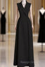 A-Line Black Satin Prom Dress Long Prom Dress