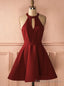 Sexy A Line Halter Open-Back Burgundy Short Homecoming Dress With Pleats