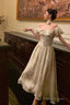 A-Line Off The Shoulder Short Sleeves Floral Prom Dress Birthday Outfits Prom Gowns