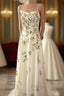 A Line Spaghetti Straps Ivory Floral Satin Prom Dress Birthday Outfits Prom Gown