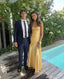 A-Line Spaghetti Straps Yellow Prom Dresses Slit Prom Dresses