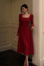 Sexy A Line Square Neckline Red Velvet Prom Dresses Birthday Outfits Evening Gown