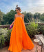 Sexy A Line Strapless Chiffon Organge Long Formal Prom Dress