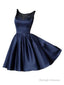 Backless Beaded Navy Short Cheap Homecoming Dress