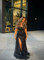 Black Lace Sequin Slit Prom Dresses Long Mermaid Prom Dresses