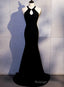 Sexy Black Mermaid Long Halter Prom Dress, Black Prom Dress