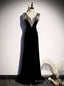 Sexy Black Velvet V-neck Beading Prom Dress