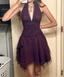Deep V Halter A-Line Homecoming Dresses Purple Cocktail Dresses