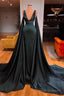 Sexy Deep V Neck Sleeveless Long Prom Gown Mermaid Prom Dress With Ruffles