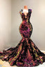 Sexy Deep V Neck Tulle Mermaid Prom Dress Sequins Long With Wide Straps