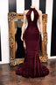 Sexy Halter V Neck Mermaid Prom Dress Burgundy Long Chiffon