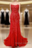 Long Lace Red Prom Dress Open Back