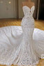 Long Mermaid V Neck Spaghetti Straps Appliques Lace Wedding Dresses