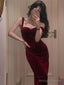 Mermaid Burgundy Velvet Prom Dress