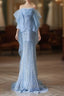 Sexy Mermaid Off The Shoulder Blue Sequin Long Prom Dresses Evening Gowns