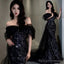 Mermaid Off The Shoulder Cap Sleeves Sequin Floor Length Black Prom Dress