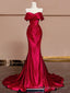 Sexy Mermaid Off The Shoulder Satin Red Floor Length Prom Dress