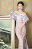 Mermaid Off The Shoulder Sequin Lilac Long Prom Dress