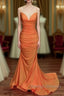 Sexy Mermaid Orange Satin Prom Dresses