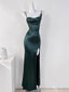 Mermaid Sleeveless Green Satin Long Prom Dresses