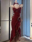 Mermaid Spaghetti Straps Burgundy Long Prom Dresses Prom Dress