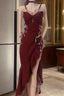 Mermaid Spaghetti Straps Burgundy Long Prom Dresses
