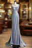Mermaid Spaghetti Straps Sequin Silver Prom Gowns Long Prom Dress