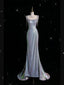 Sexy Mermaid Spaghetti Straps Sequin Silver Evening Gowns Long Prom Dresses