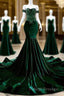 Mermaid Strapless Long Dark Green Prom Dresses