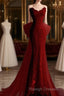 Mermaid Strapless Red Lace Long Prom Dresses