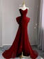 Mermaid Strapless Red Lace Long Prom Dresses