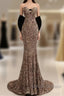 Mermaid Strapless Sequin Gold Floor Length Prom Dresses