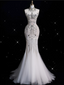 Mermaid Strapless Tulle With Silver Beads Long Wedding Dress Brides Dresses
