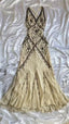 Sexy Mermaid Straps Chiffon Beaded Long Prom Dress Backless Formal Prom Dress